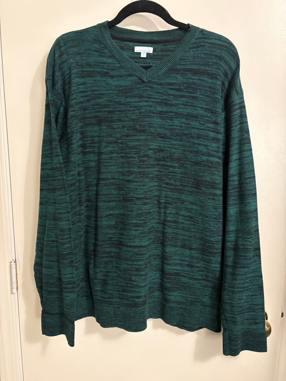 Envision Studio Striped V-Neck Sweater in Teal and Black